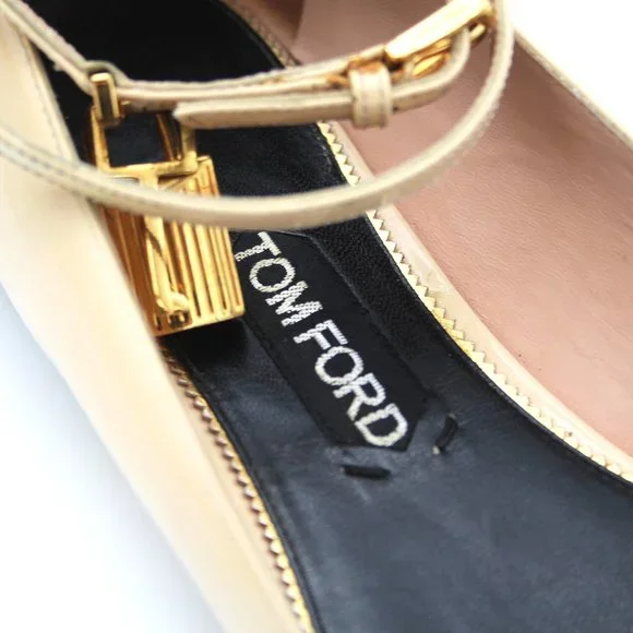 Tom Ford Padlock Patent Leather Gold Lock/Key Ankle Strap Ballet Flats Shoes 41 - Picture 5 of 7